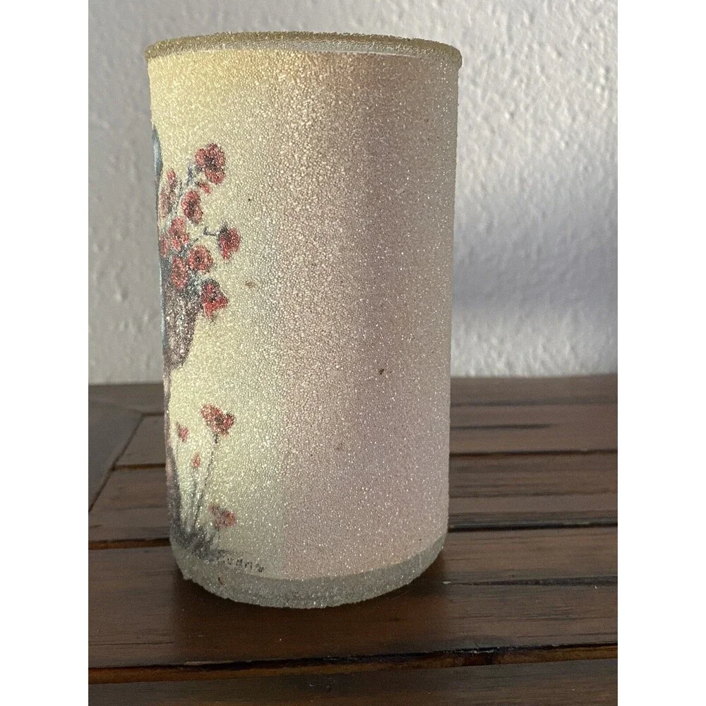 Vintage Sugar Frosted Pillar Candle Hummel GERMAN BOY FLOWER BASKET CAN 5” Glass
